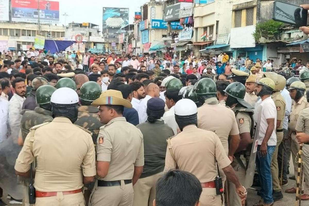 Amir Ahmed Circle in Shivamogga following tension over Savarkar poster on August 15, 2022.