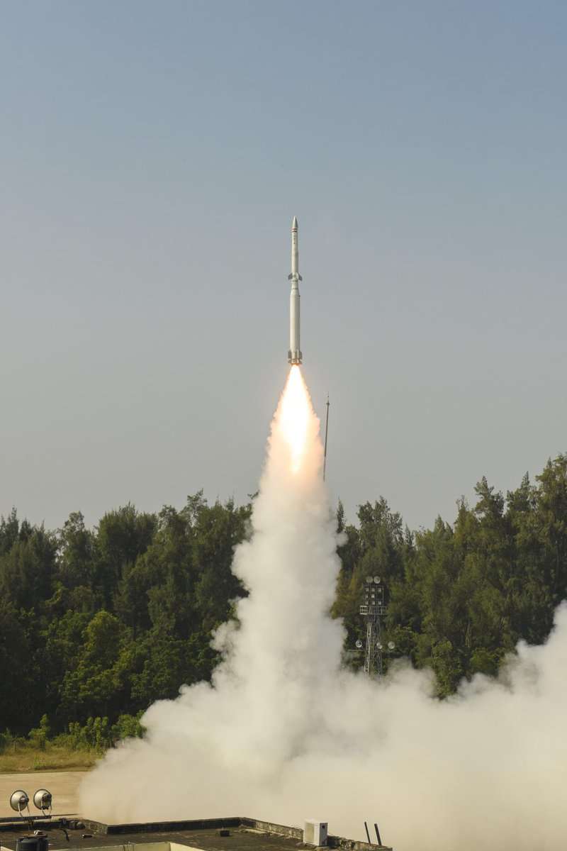 The maiden flight-test of Phase-II Ballistic Missile Defence (BMD) interceptor AD-1 missile from APJ Abdul Kalam Island off the coast of Odisha on November 02, 2022. (Photo | PTI)