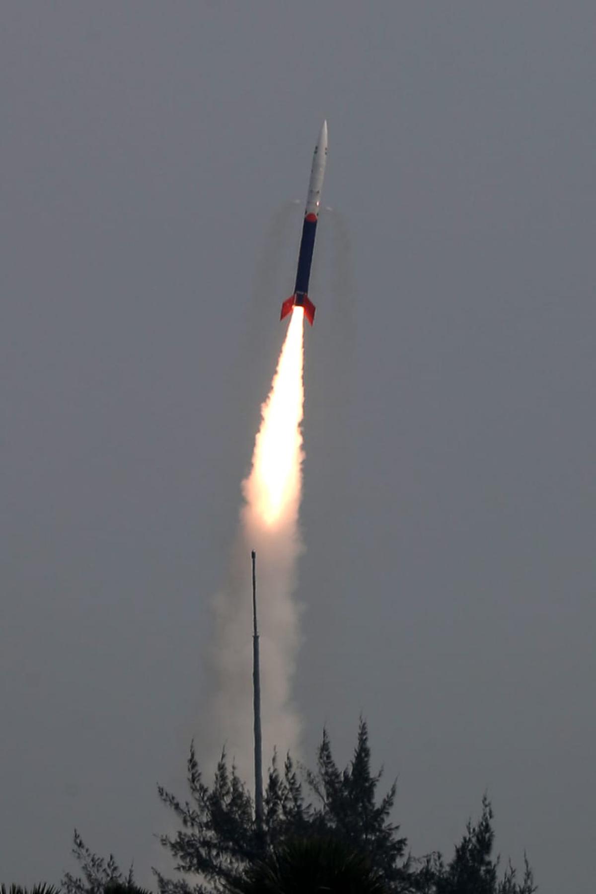 India’s first private rocket Vikram-S built by Skyroot Aerospace lifts off from a launch pad in Sriharikota, on November 18. (Photo | ISRO)