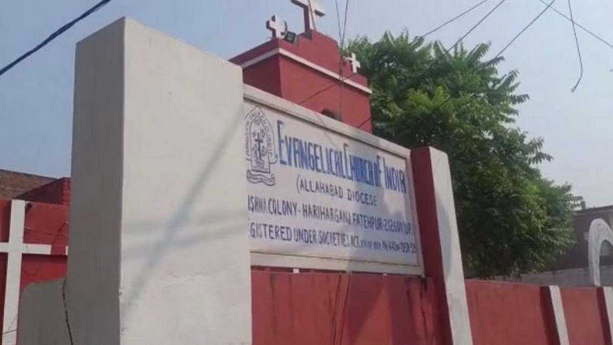 Outside the Evangelical Church of India in Fatehpur, Uttar Pradesh.